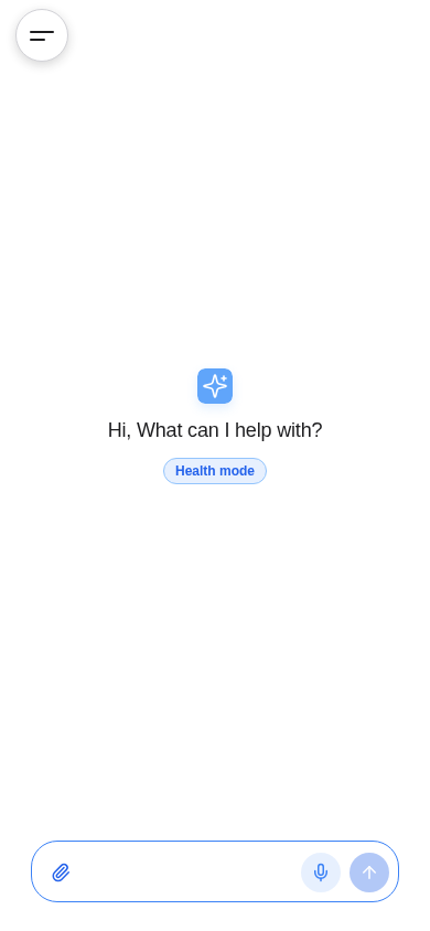 Authentic InsChat mobile Health mode screen with compact navigation and composer